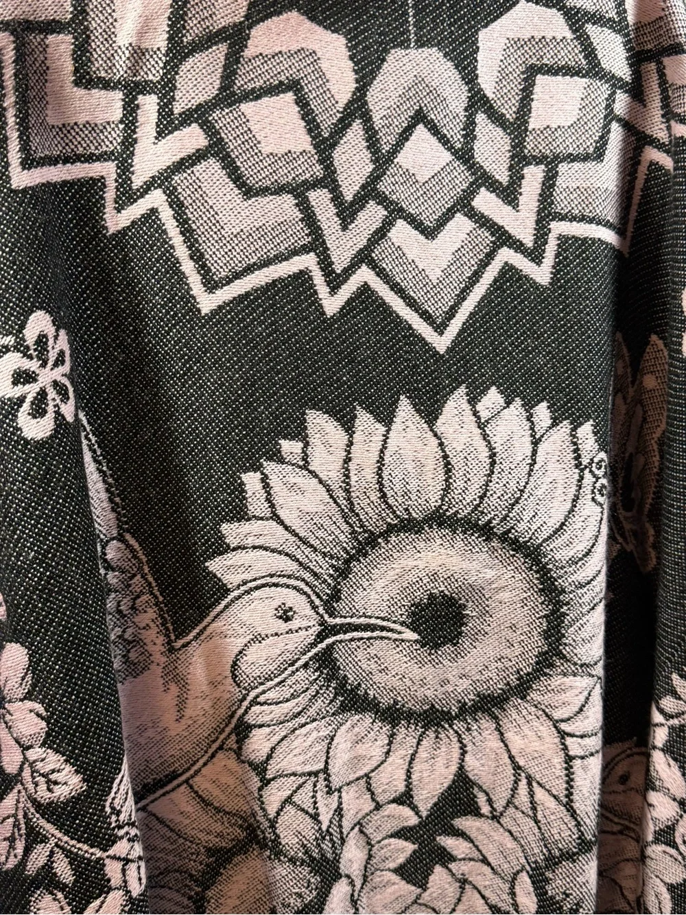 Hummingbird & Sunflower Hooded Poncho | One Size